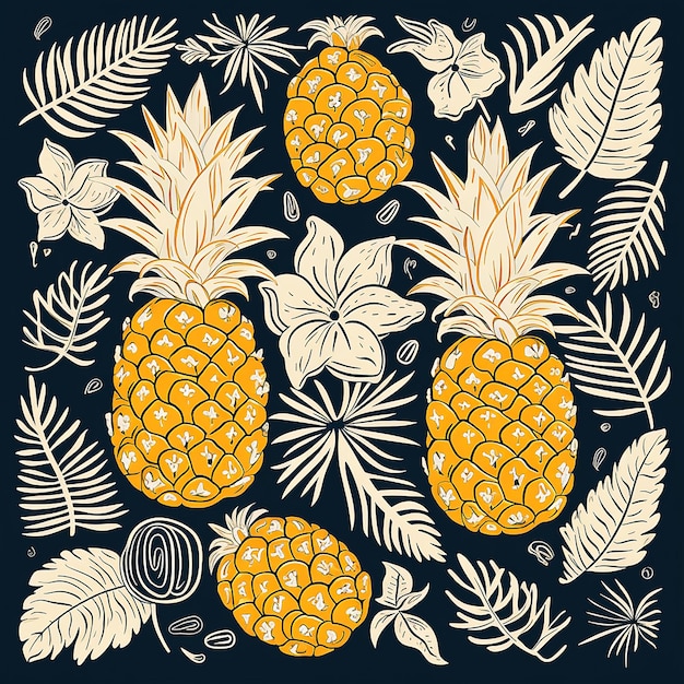 Ilustración de fondo con hojas de piña y palma