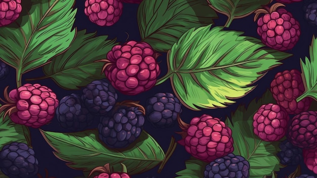 Ilustración de fondo horizontal de bayas de Boysenberry orgánicas frescas