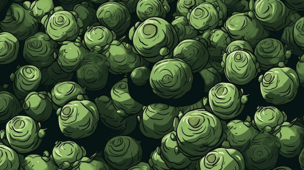 Ilustración de fondo horizontal vegetal de coles de bruselas orgánicas frescas