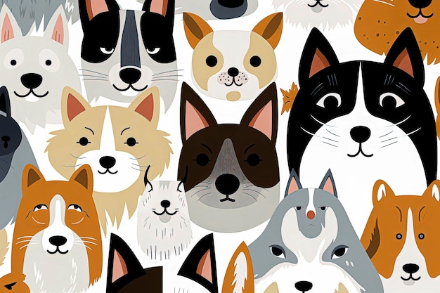 Ilustración de fondo de IA generativa de gatos y perros en estilo de ilustración