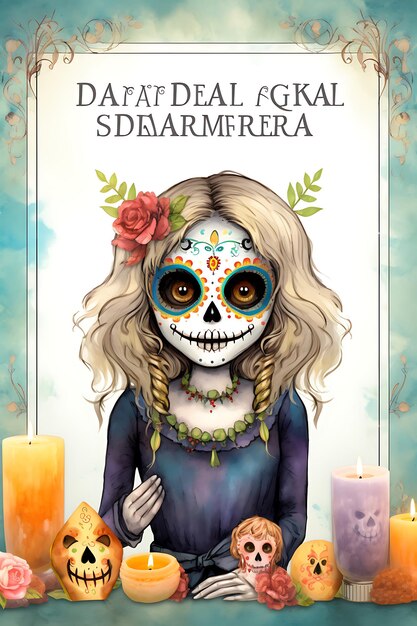 Ilustración de fondo del marco del día de los muertos con esqueleto Concepto del día de los muertos