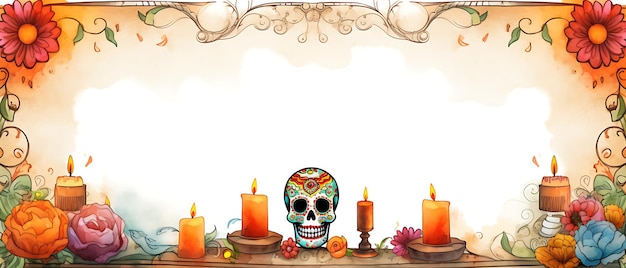 Ilustración de fondo del marco del día de los muertos con esqueleto Concepto del día de los muertos