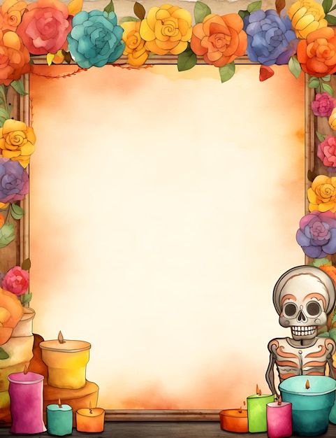 Ilustración de fondo del marco del día de los muertos con esqueleto Concepto del día de los muertos