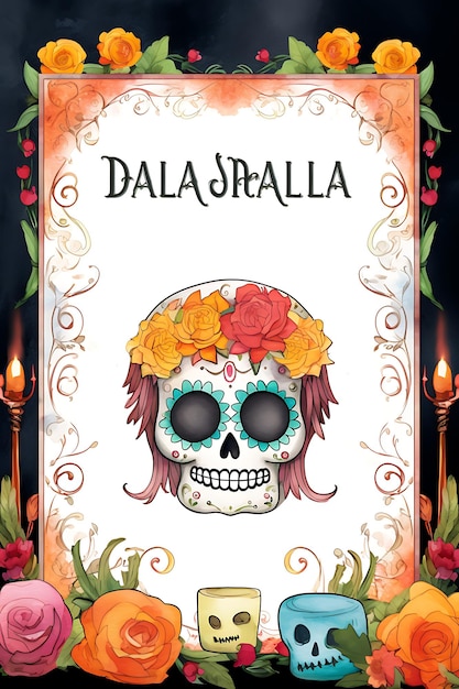 Foto ilustración de fondo del marco del día de los muertos con esqueleto concepto del día de los muertos