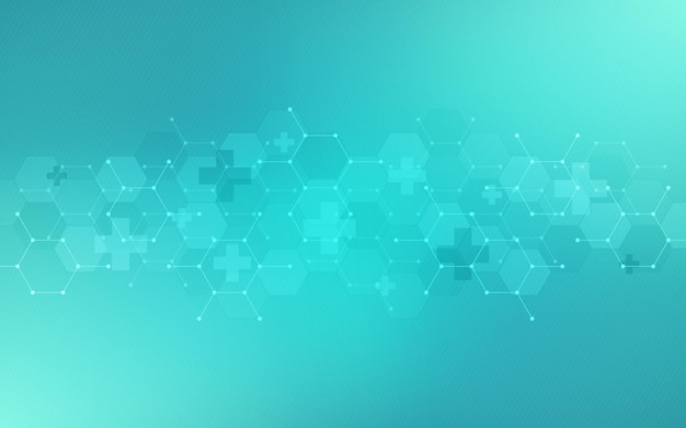 Ilustración de un fondo médico con patrón de hexágonos y cruces