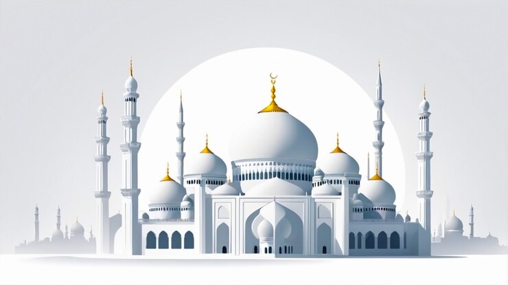 Ilustración del fondo de la mezquita Un papel tapiz sereno con una mezquita muy detallada