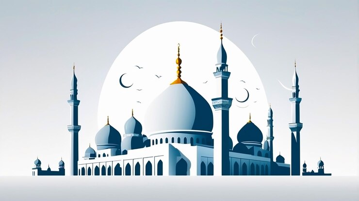 Ilustración del fondo de la mezquita Un papel tapiz sereno con una mezquita muy detallada