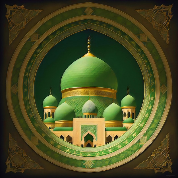 Foto ilustración de fondo de la mezquita verde mawlid alnabi alsharif