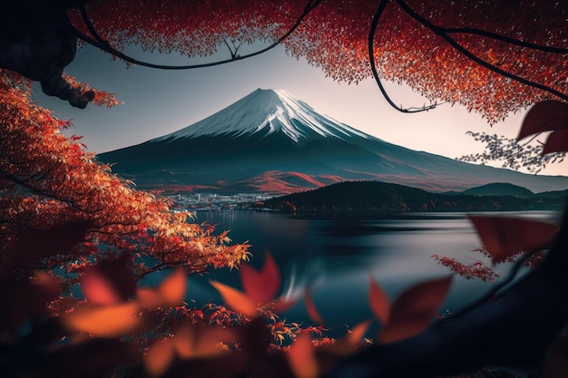 Ilustración de fondo de montaña natural de otoño AI generativo