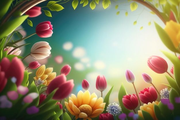 Ilustración de fondo natural de flor de primavera AI generativo