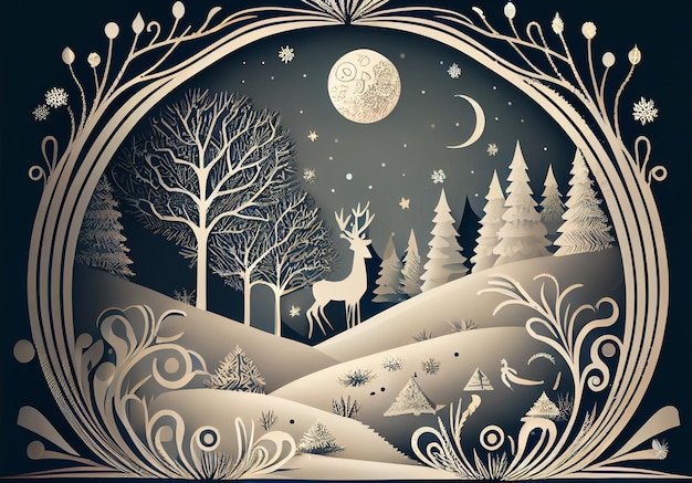 ilustración de un fondo navideño con luna