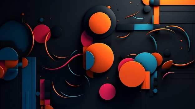 Una ilustración de un fondo negro con círculos naranjas y azules.