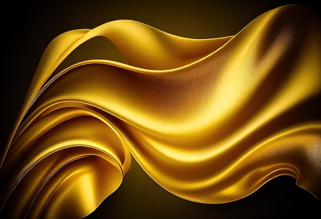 Ilustración de fondo de onda de tela satinada drapeada de lujo dorado brillante Ai generativo