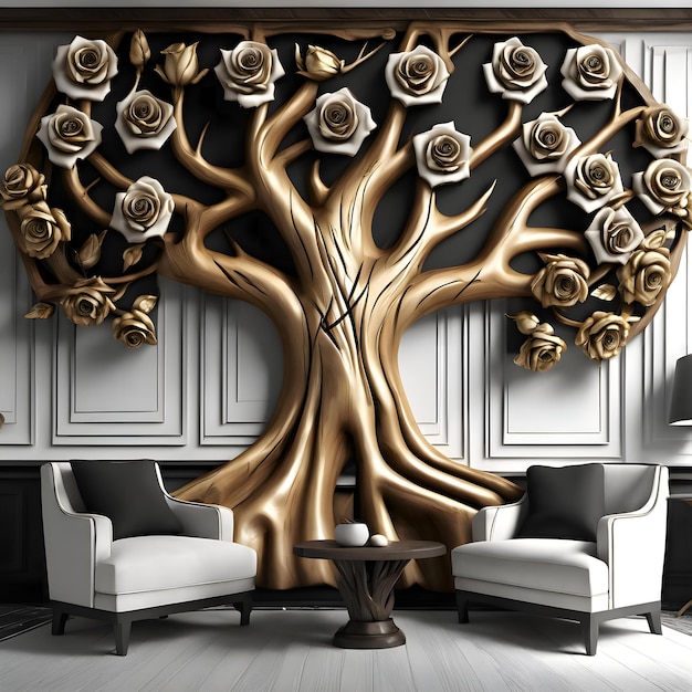 Ilustración de fondo panel de pared madera árbol flor