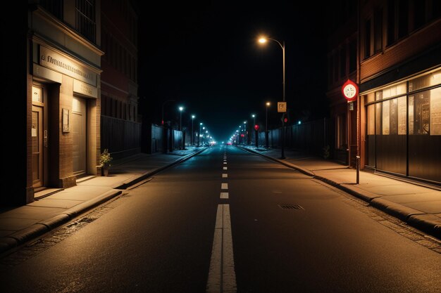 Ilustración de fondo de pantalla de vista de calle de luces de calle tenues de intersección de carreteras de la ciudad