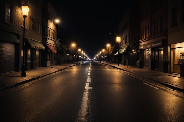 Ilustración de fondo de pantalla de vista de calle de luces de calle tenues de intersección de carreteras de la ciudad