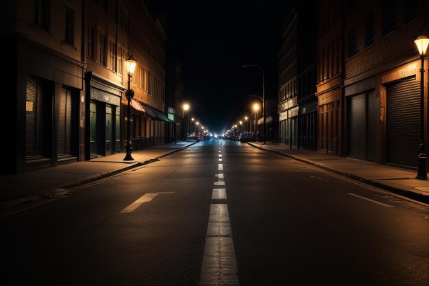 Foto ilustración de fondo de pantalla de vista de calle de luces de calle tenues de intersección de carreteras de la ciudad