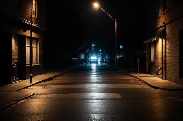 Ilustración de fondo de pantalla de vista de calle de luces de calle tenues de intersección de carreteras de la ciudad