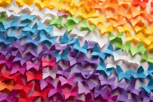 Foto ilustración de fondo de papel arco iris con papel blanco