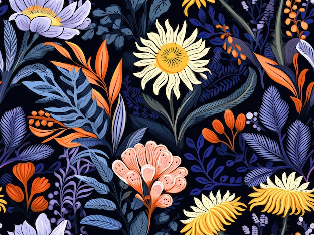 Ilustración de fondo de papel de pared con patrón floral en el jardín de batik sin costuras