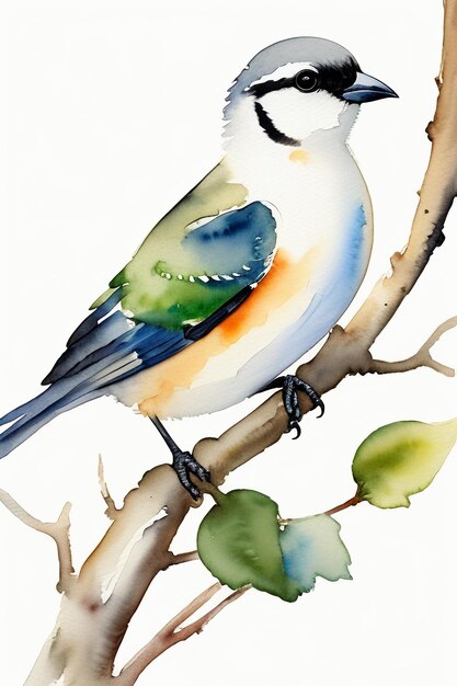 Ilustración de fondo de papel tapiz animal pájaro colorido estilo tinta acuarela de pie en la rama