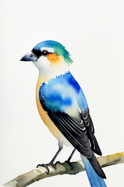 Ilustración de fondo de papel tapiz animal pájaro colorido estilo tinta acuarela de pie en la rama