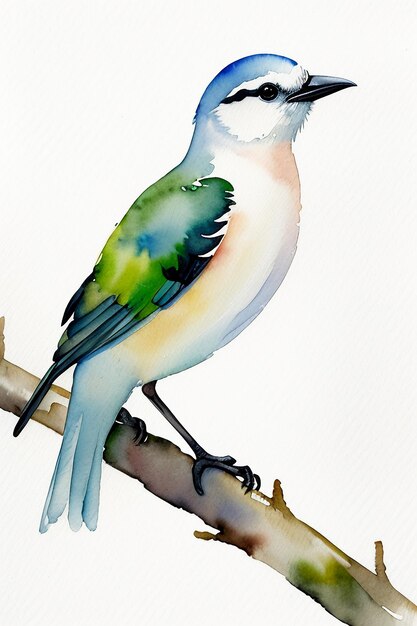 Foto ilustración de fondo de papel tapiz animal pájaro colorido estilo tinta acuarela de pie en la rama