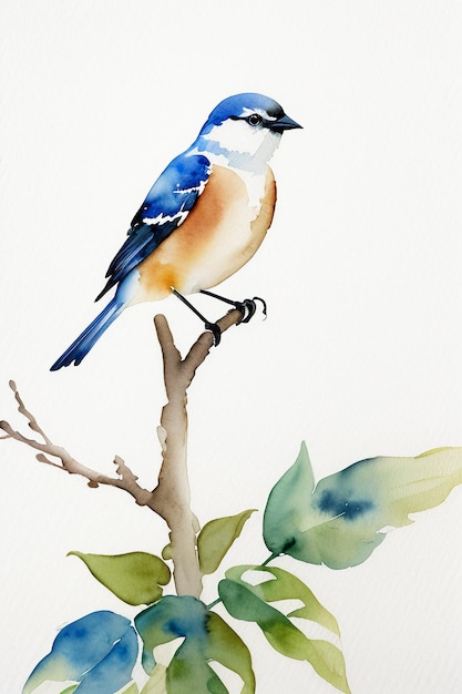 Foto ilustración de fondo de papel tapiz animal pájaro colorido estilo tinta acuarela de pie en la rama
