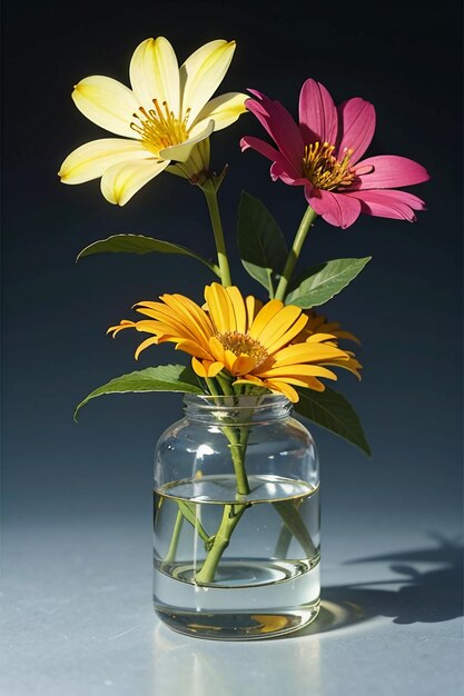 Ilustración de fondo de papel tapiz creativo hermoso primer plano de decoración de botella de vidrio de flores
