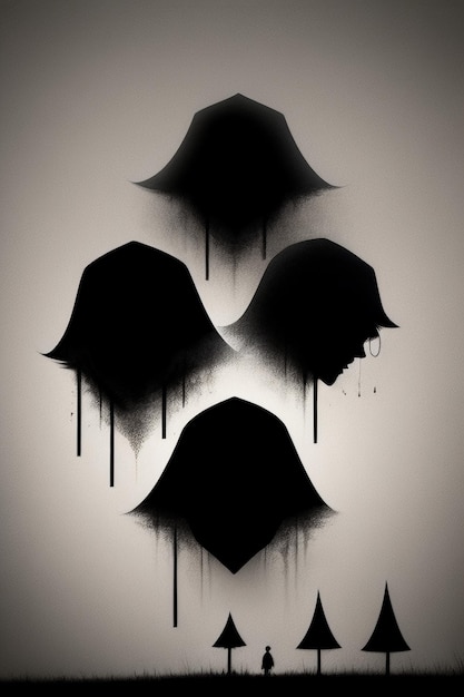 Ilustración de fondo de papel tapiz de escena de personas abstractas de contraste de estilo de silueta en blanco y negro