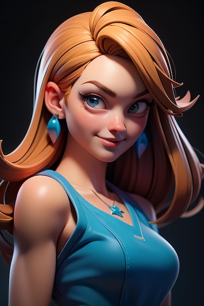 Ilustración de fondo de papel tapiz de modelo de personaje de juego de niña bonita de personaje de dibujos animados de representación 3D