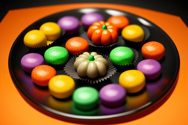 Ilustración de fondo de papel tapiz de tiempo feliz gourmet de postre de galletas de caramelo de Halloween