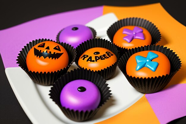 Foto ilustración de fondo de papel tapiz de tiempo feliz gourmet de postre de galletas de caramelo de halloween