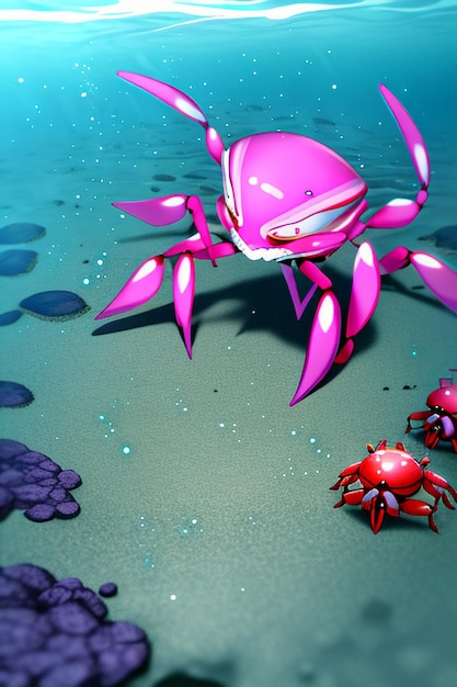 Ilustración de fondo de papel tapiz de vida marina de cangrejo rosado submarino