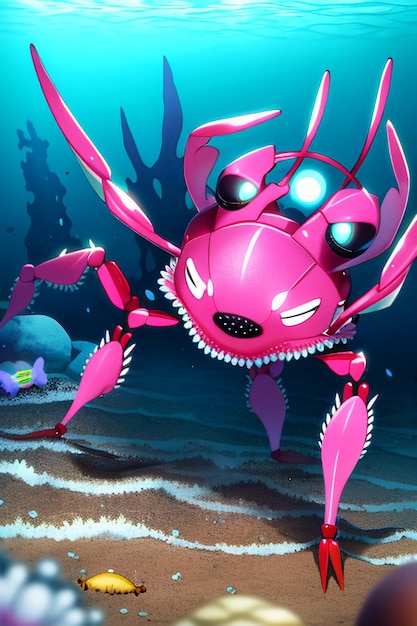 Foto ilustración de fondo de papel tapiz de vida marina de cangrejo rosado submarino