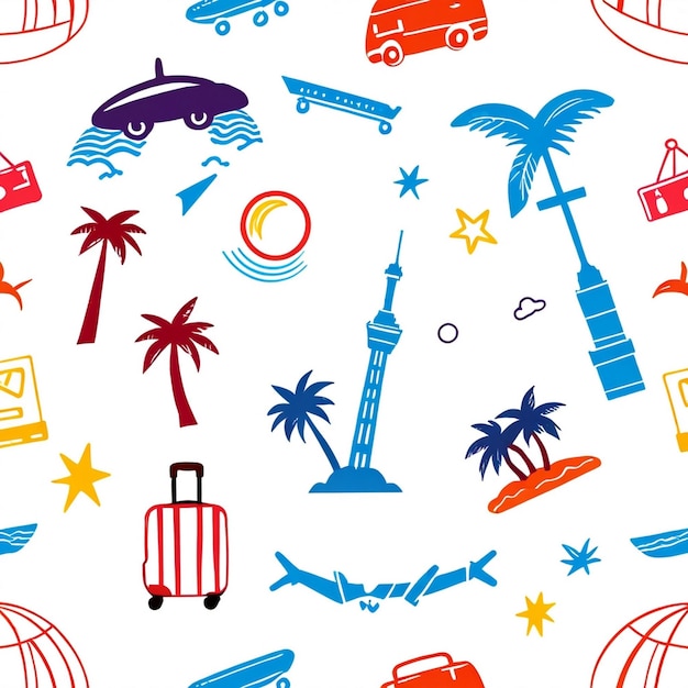 Ilustración de fondo del patrón sin costuras de viaje Generativo Ai