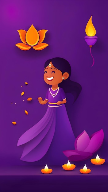 Ilustración de fondo púrpura de Diwali