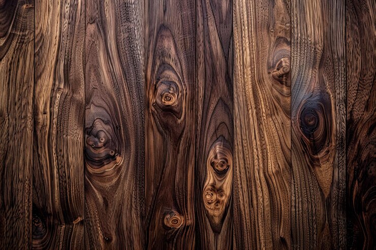 Ilustración de fondo de textura de madera de nuez oscura con grano de superficie de madera natural para interiores