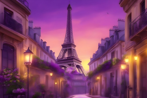Ilustración de fondo Torre Eiffel París púrpura