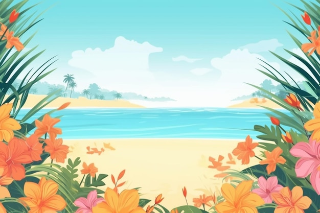 Ilustración de fondo de verano Una hermosa escena de playa creada con IA generativa