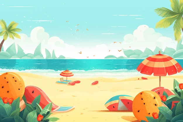 Ilustración de fondo de verano Una hermosa escena de playa creada con IA generativa