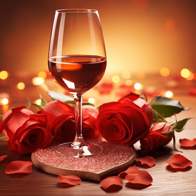 Ilustración del fondo del vino y el corazón de rosas de San Valentín