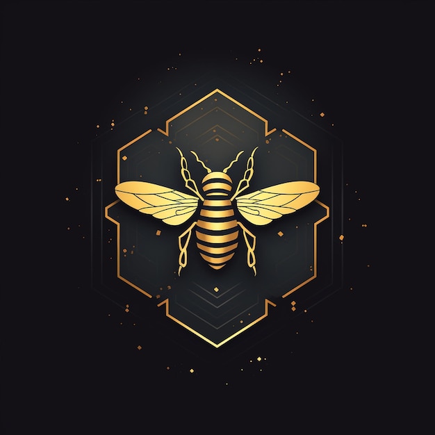 Ilustración de una forma geométrica de abeja sobre un fondo negro