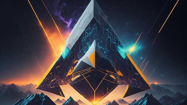 Ilustración de forma triangular con luces futuristas de ciencia ficción y techno