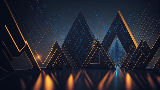 Ilustración de forma triangular con luces futuristas de ciencia ficción y techno