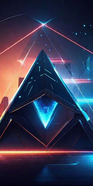 Ilustración de forma triangular con luces futuristas de ciencia ficción y tecnología de fondo