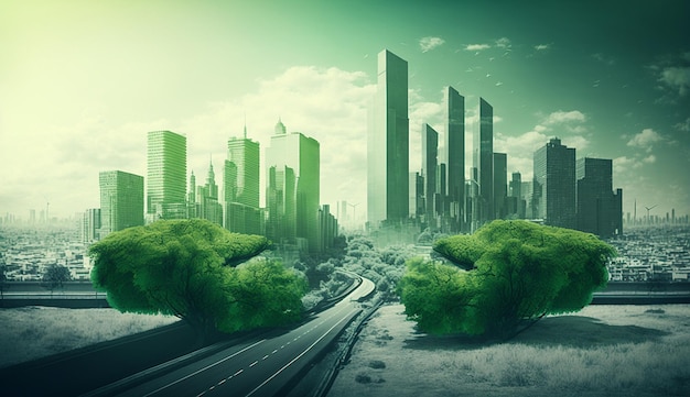 Ilustración de foto de fondo abstracto de ciudad de naturaleza verde futurista