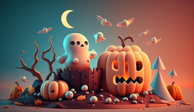 Ilustración de foto de fondo de personaje 3d de halloween lindo