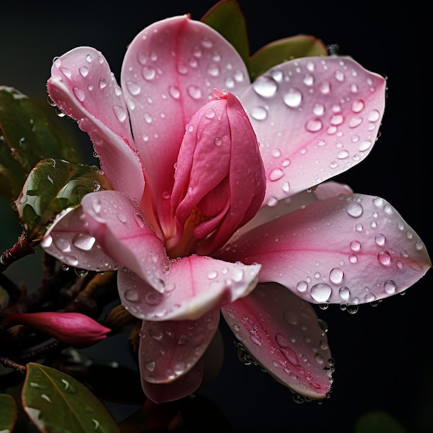 Ilustración de la foto de la obra maestra de la flor Magnolia con agua.