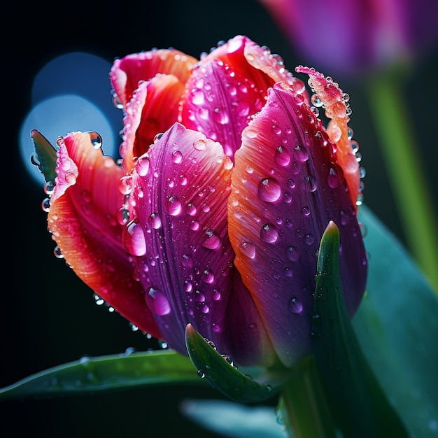 Ilustración de la foto de la obra maestra de la flor del tulipán con gotas de agua